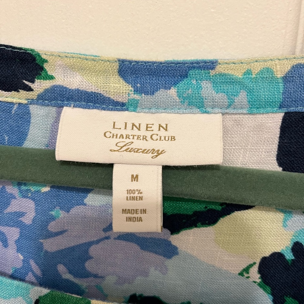 NWOT Charter Club Women's 100% Linen Printed Square-Neck Top, Size M - Picture 7 of 11